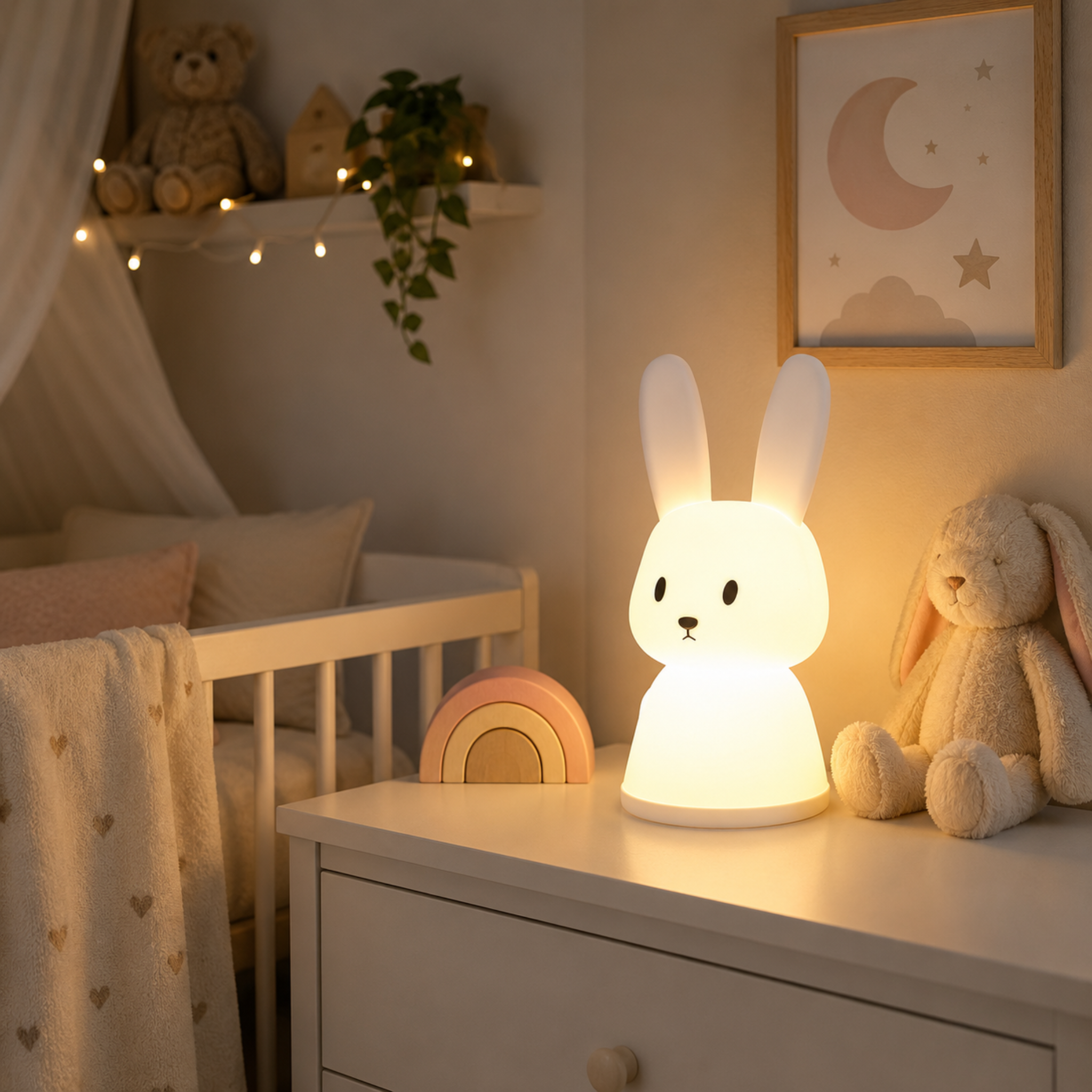 Veilleuse bébé lapin en silicone blanche tactile LED pour chevet bébé design moderne