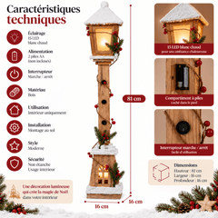 Lanterne bois Noël 15 LED lumière chaleureuse détails et caractéristiques