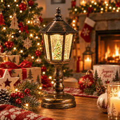 Lanterne Noël boule neige LED bronze
