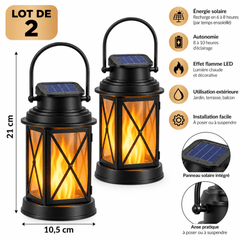 Dimensions lanterne solaire Noël 21cm hauteur avec panneau solaire et autonomie 8-10h