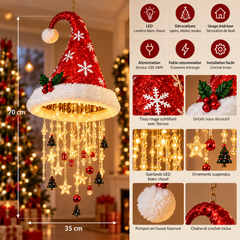 Lustre de Noël chapeau rouge avec LED blanc chaud et détails décoratifs suspendus