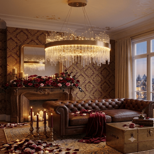 Lustre cristal doré: chandelier vintage salon