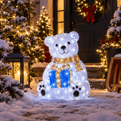 Ours lumineux Noël LED acrylique blanc bleu