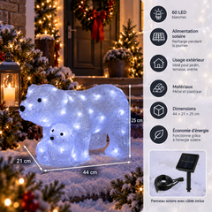Ours et ourson de Noël éclairés par 60 LED solaires