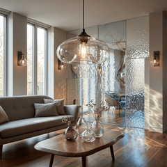 Plafonnier en verre soufflé transparent 