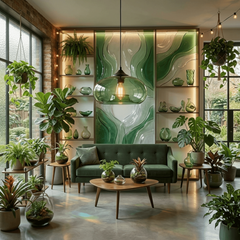 plafonnier en verre soufflé vert 