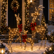 Rennes Lumineux de Noël Extérieur en rotin – Famille de 3 Cerfs LED