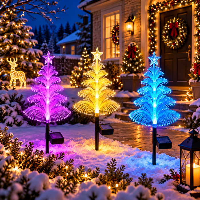 Ces sapins lumineux diffusent sept couleurs changeantes pendant la nuit.