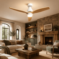 ventilateur de plafond Mellerware design bois clair avec lumière et télécommande silencieux pour chambre
